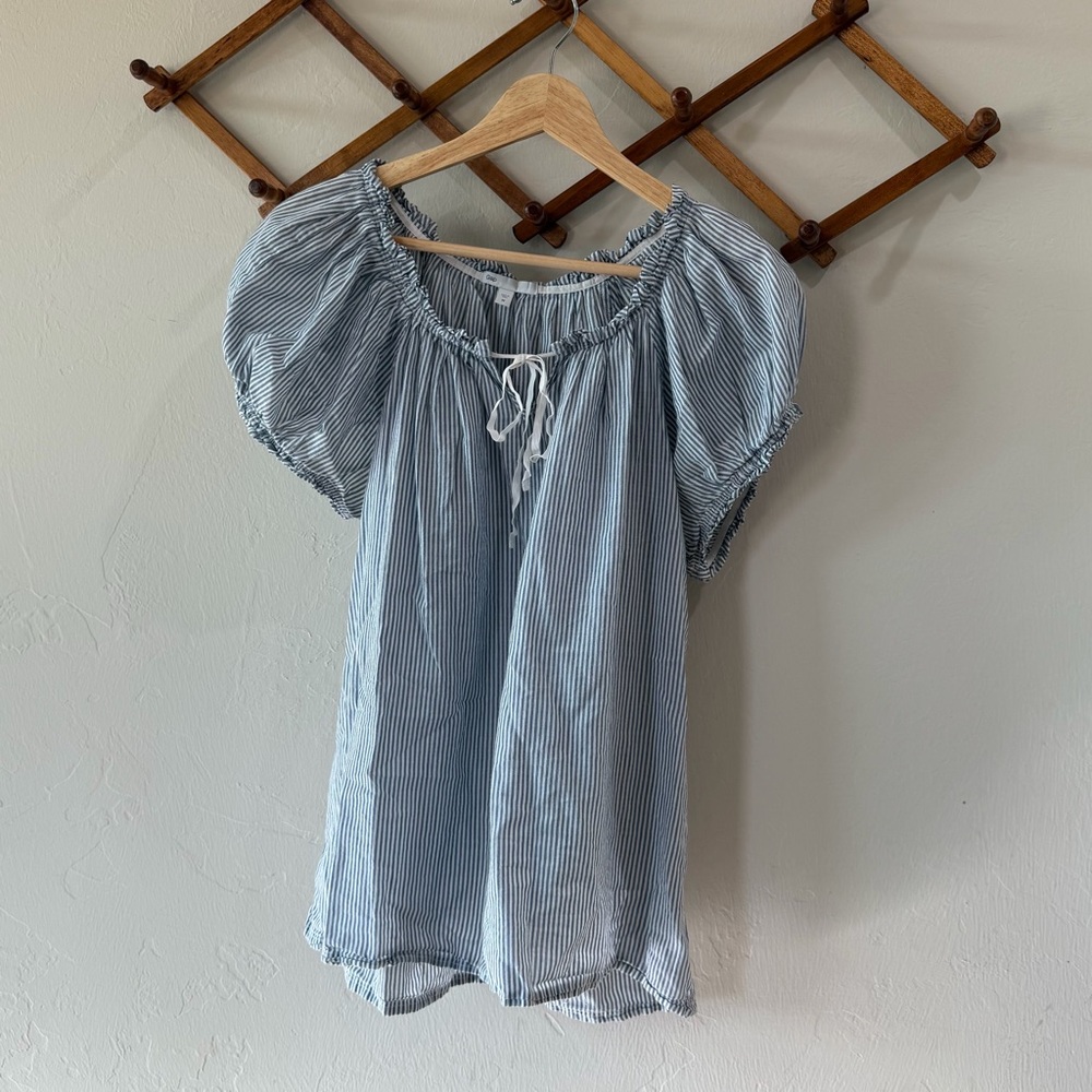 GAP Light Blue & White Striped Peasant Blouse